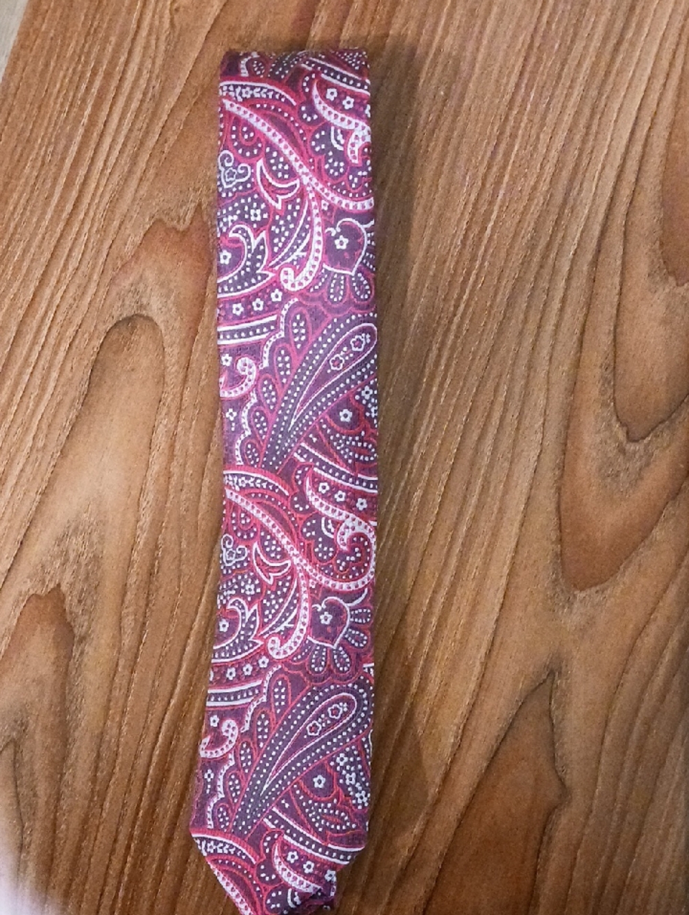 Pierre Cardin Red Paisley Silk Tie with White Accents